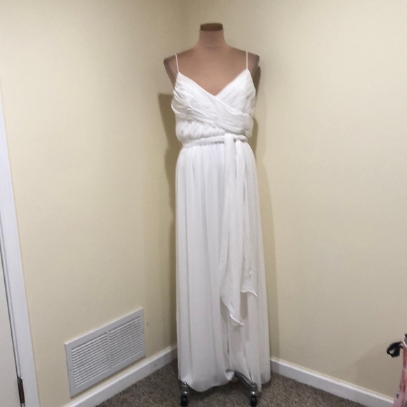 IEENA By Mac Duggal Flowy Faux Wrap Jumpsuit Size Large White Wide Leg - Picture 2 of 10